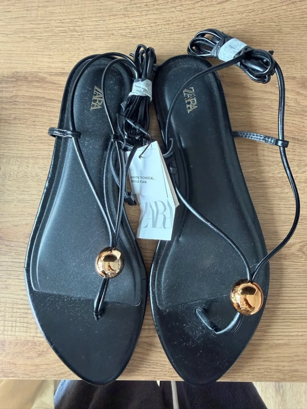 Zara Black Lace-Up Sandals with Gold-Tone Discs - Picture 3 of 3